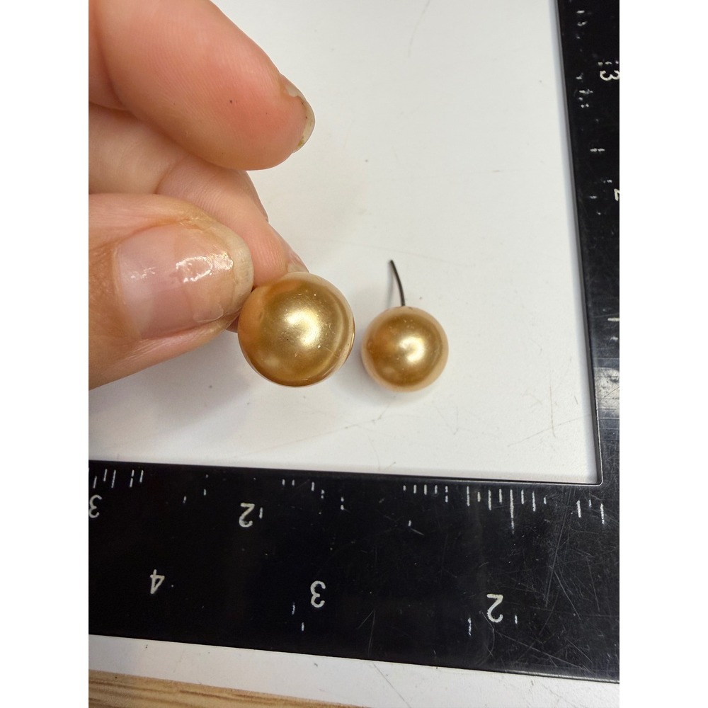 Gold Tone Faux Pearl Stud Earrings Round Champagne Spherical Posts
